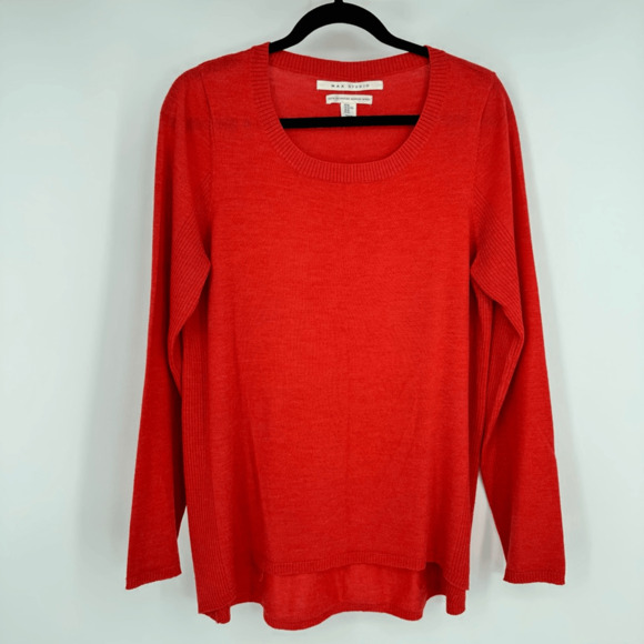 Max Studio Womens XL Red Sweater Round Neck Merino Wool Relaxed Fit Classic - Picture 9 of 9